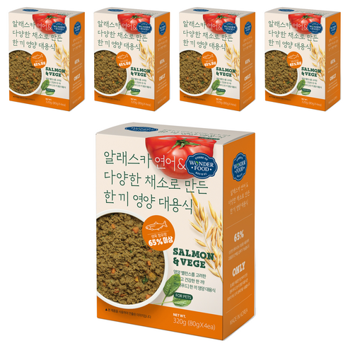원더푸드 강아지 전연령용 한 끼 영양 대용식 닭고기 사료 4p, 연어, 320g, 5개