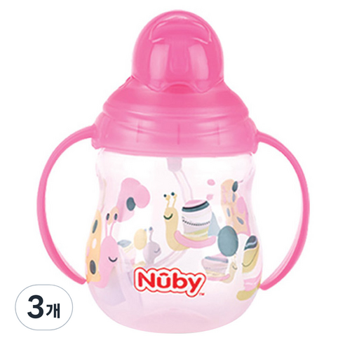 누비 클릭잇 귀여운 추 빨대컵 270ml, 핑크, 3개