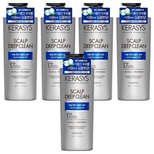 케라시스 두피 비듬케어 딥클린 쿨링 단백질 샴푸 클린앤프레쉬향, 600ml, 5개