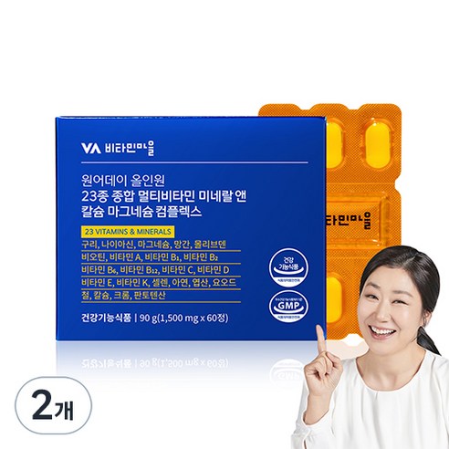 비타민마을 올인원 23종 종합 멀티비타민 미네랄 앤 칼슘 마그네슘 컴플렉스 90g, 2개, 60정