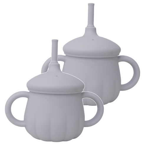 티지엠 국산 유아용 플래티넘 실리콘 호박 단지 빨대컵 200ml, 애쉬블루, 2개