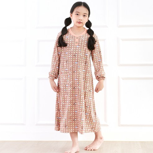키즈라인 여아용 체크쥬쥬 원피스 잠옷