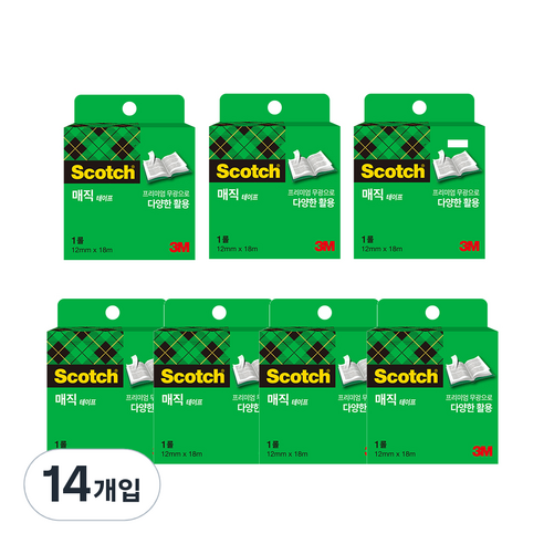 스카치 매직 테이프 리필 12mm x 18m, 혼합 색상, 14개