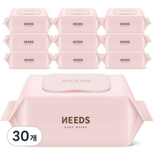 NEEDS 핑크 아기물티슈 캡형, 50g, 102매, 30개