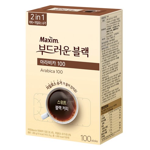 맥심 아라비카100 부드러운 블랙 커피믹스, 2.8g, 100개입, 1개