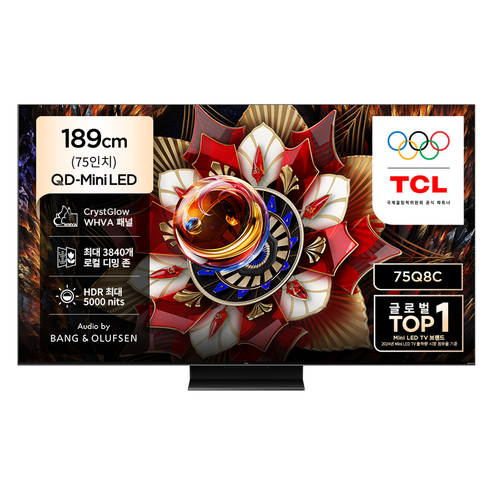 TCL 4K QD Mini LED 스마트 TV, 189cm(75인치), 75Q8C, 벽걸이형, 방문설치