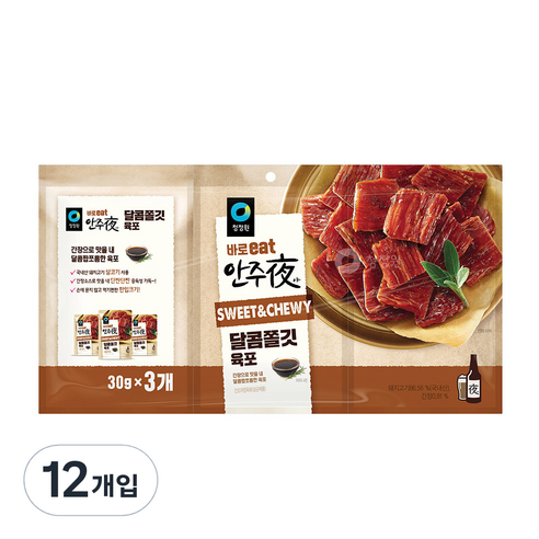 청정원 바로 eat 안주야 달콤쫄깃 육포, 30g, 12개