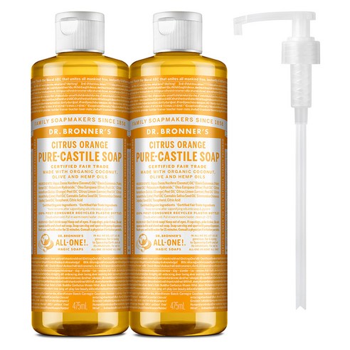 닥터브로너스 시트러스 오렌지 퓨어 캐스틸 솝 페이스앤바디워시 475ml x 2p + 펌프 세트, 1개