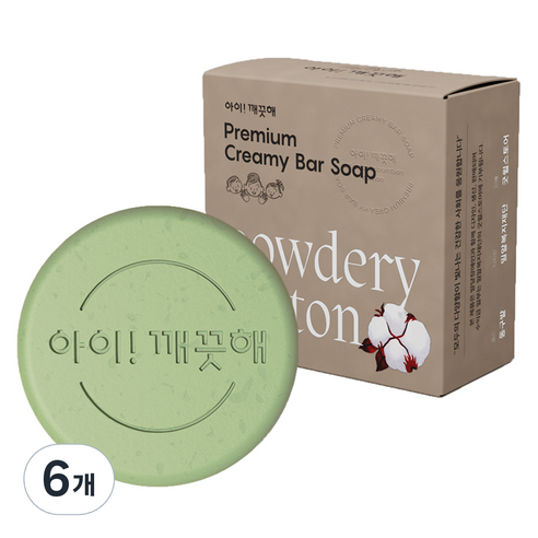 아이깨끗해 프리미엄 크리미 바 솝 파우더리 코튼향, 85g, 6개