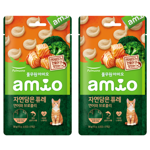 풀무원아미오 전연령 고양이 자연담은 퓨레 습식사료, 연어, 50g, 2개