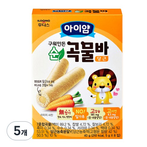 일동후디스 아이얌 순곡물바 당근, 40g, 5개