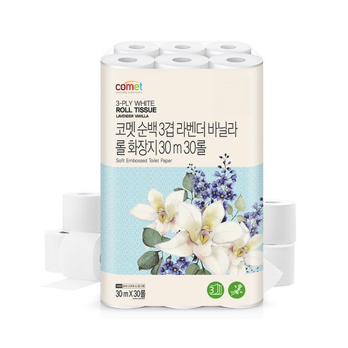 코멧 순백 3겹 롤화장지 데코 엠보싱