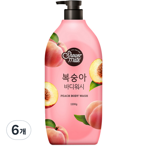 샤워메이트 복숭아 바디워시 과일향, 1200g, 6개