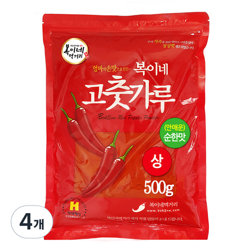 복이네먹거리 중국산 안매운 고춧가루 순한맛 떡볶이용, 500g, 4개