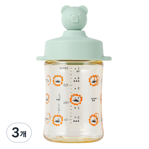 아키움 유아용 곰돌이 PPSU 빨대컵 200ml, 민트, 3개