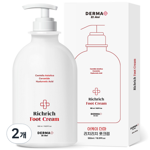 아케이 더마 리치리치 고보습 각질케어 풋크림 550ml, 2개, 1개입