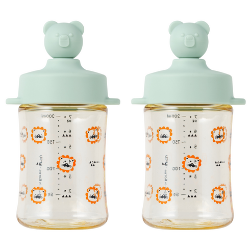 아키움 유아용 곰돌이 PPSU 빨대컵 200ml, 민트, 2개