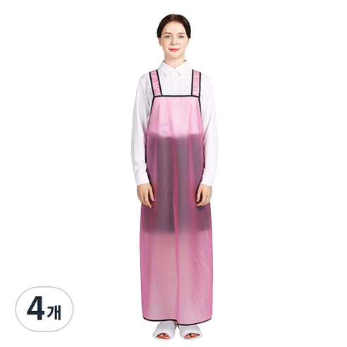 웰프런 우레탄 방수앞치마 검정파이핑 대, 반투명핑크, 4개