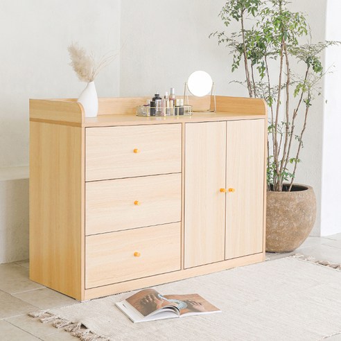 퍼리든 아델라 와이드 여닫이문 3단 가드형 서랍장 1200 방문설치, 오크