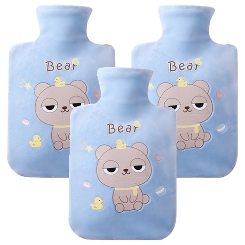 쿼르디 보온 물주머니 핸드워머 베어 블루 500ml, 3개