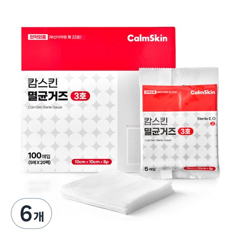캄스킨 멸균거즈 10cm x 10cm x 8겹, 100개입, 6개