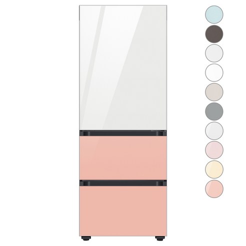 [색상선택형] 삼성전자 비스포크 김치플러스 3도어 키친핏 냉장고 313L 방문설치, 글램화이트+글램피치, RQ33C74B1AP