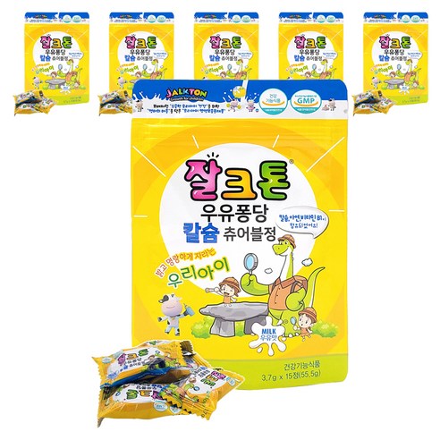 잘크톤 우유퐁당 칼슘 츄어블정 우유맛 15p, 6개, 15정