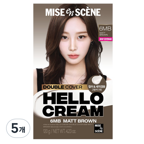 미쟝센 헬로크림 더블커버 새치 겸용 염모제, 매트브라운, 5개