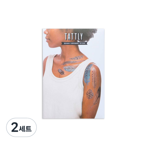 태틀리 타투 스티커 8종 세트, 워터컬러 페더, 2세트