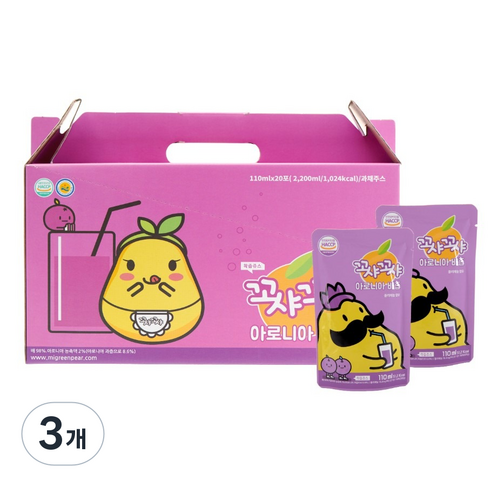 꼬샤꼬샤 아로니아배즙 스탠딩파우치형, 2.2L, 3개