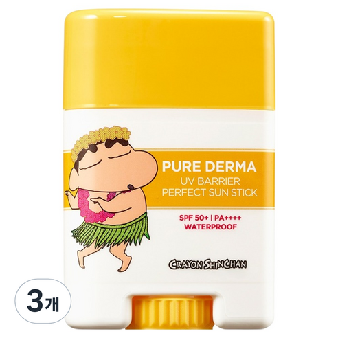 온더바디 퓨어더마 유브이 배리어 퍼펙트 선스틱 짱구 SPF50+ PA++++, 19g, 3개