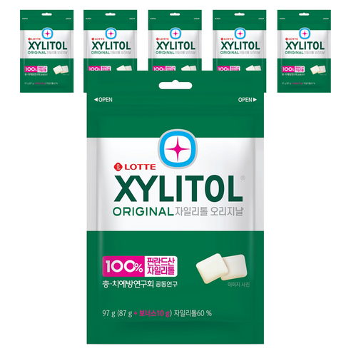 롯데자일리톨 오리지날 껌 리필, 97g, 6개
