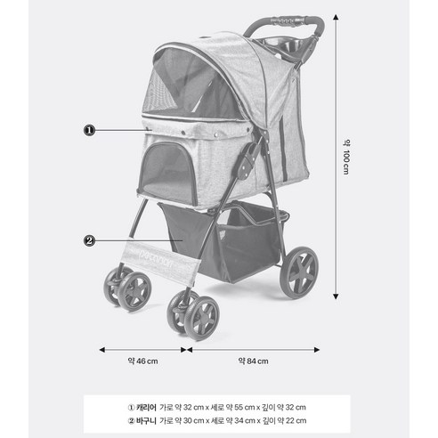 피카노리 반려동물 4륜 유모차 - 편안하고 안전한 반려동물 산책용품