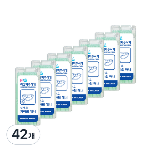 치간 칫솔형 이쑤시개 휴대용 64mm, 60개입, 42개