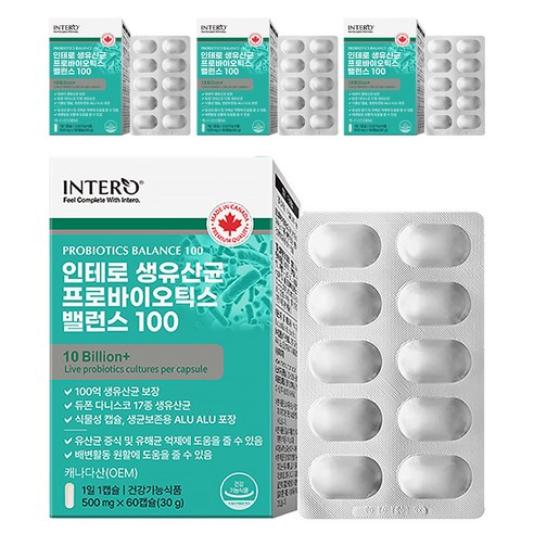 인테로 생유산균 프로바이오틱스 밸런스 100, 60정, 4개