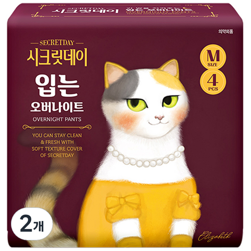 시크릿데이 입는 오버나이트 생리대, 중형, 4개입, 2팩