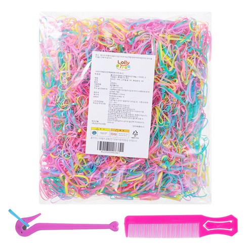 롤리트리 여아용 대용량 고무줄 머리끈 100g + 이지컷 고무줄 칼 + 휴대용 빗 세트