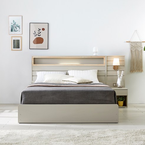 베디스 피렌체 호텔 수납형 침대 +협탁패널 1p + 매트리스 방문설치, 연그레이