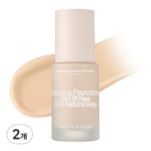 더페이스샵 잉크래스팅 파운데이션 슬림핏 뉴 15ml, V203 내추럴 베이지, 2개