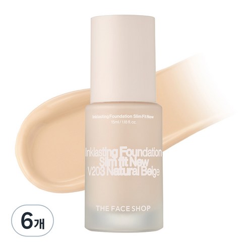 더페이스샵 잉크래스팅 파운데이션 슬림핏 뉴 15ml, V203 내추럴 베이지, 6개