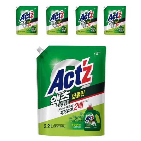 액츠 퍼펙트 딥클린 액상세제 리필, 2.2L, 5개