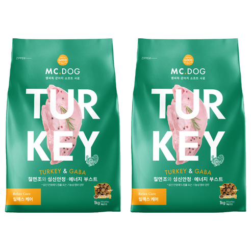 개기월식 엠씨독 강아지 릴렉스케어 소프트 사료, 칠면조, 1kg, 2개