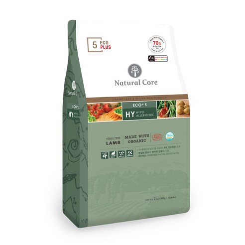 네츄럴코어 전연령 강아지 에코플러스5 유기농 건식사료, 양, 2kg, 1개