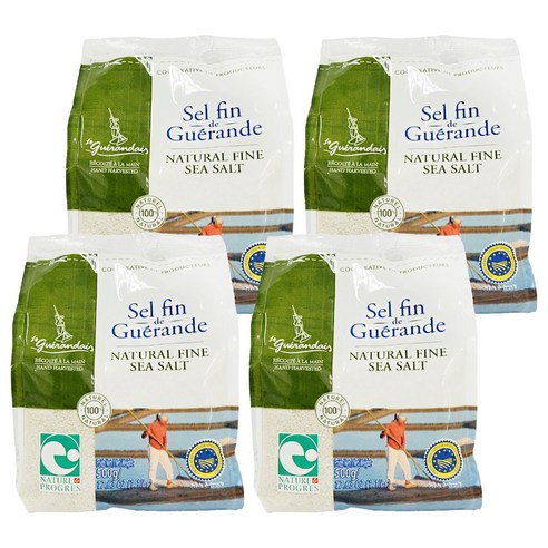 르게랑데 토판 천일염 가는 소금 폴리백, 500g, 4개