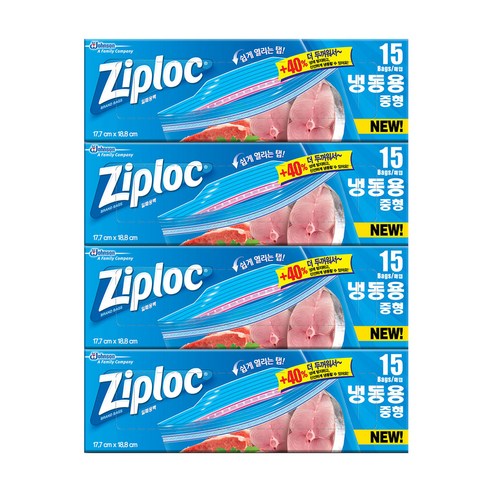 지퍼락 그립앤실 지퍼백 냉동용, 중(M), 15개, 4개