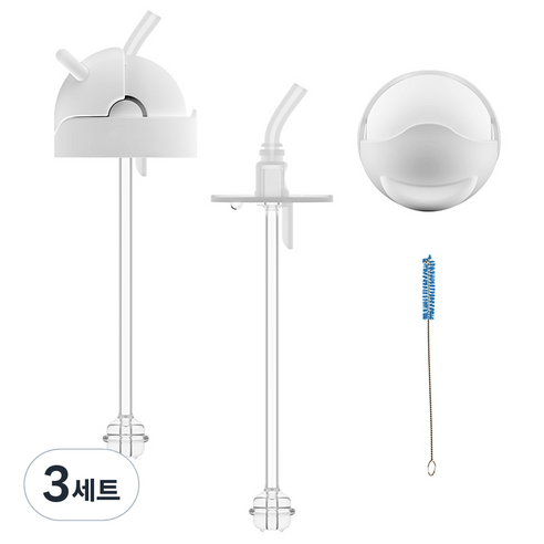 닥터브라운 유아용 와이드 젖병 270ml용 시피 실리콘 빨대 2p + 플립탑 2p + 청소 브러쉬 교체킷 세트, 3세트, 화이트, 270ml