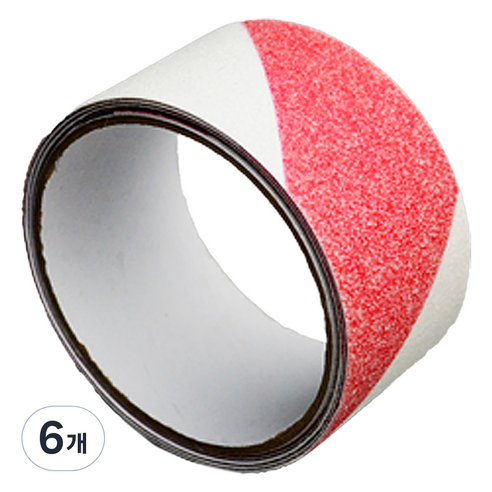 PVC 미끄럼 방지 안전 테이프 적색 + 백색 폭 5cm x 길이 5m, 6개