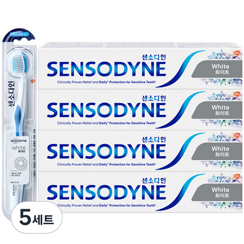 센소다인 화이트 치약 113g x 4p + 화이트 칫솔 랜덤 발송 세트, 5세트