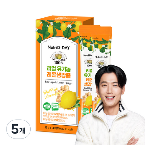 뉴트리디데이 리얼 NFC 유기농 레몬생강즙 100% 14포, 210g, 5개