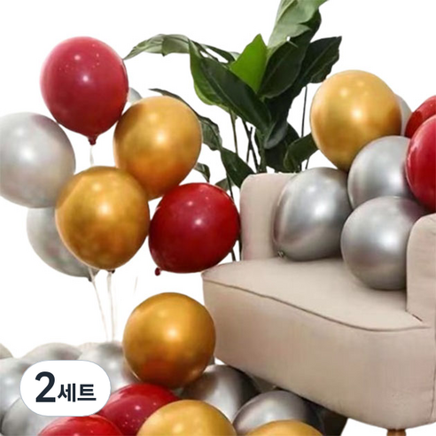 뷰라뷰 파티풍선 50p + 공기펌프 + 10m 리본 세트, 19 루비레드 + 골드 + 실버(랜덤발송), 2세트
